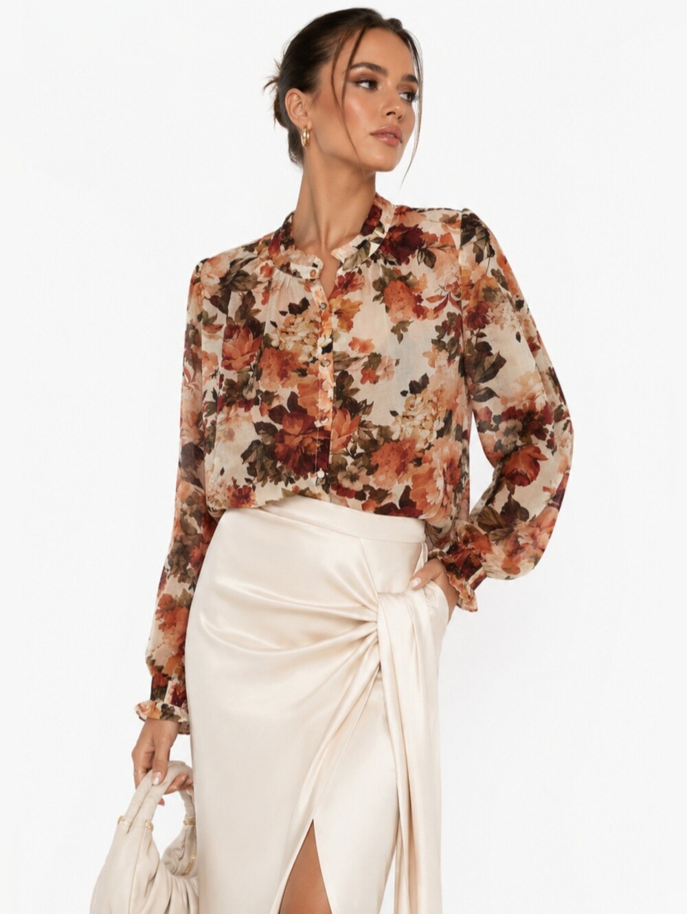Bailey 44 Women XL Sheer Floral Button Front Lyocell Blouse Romantic Boho Top